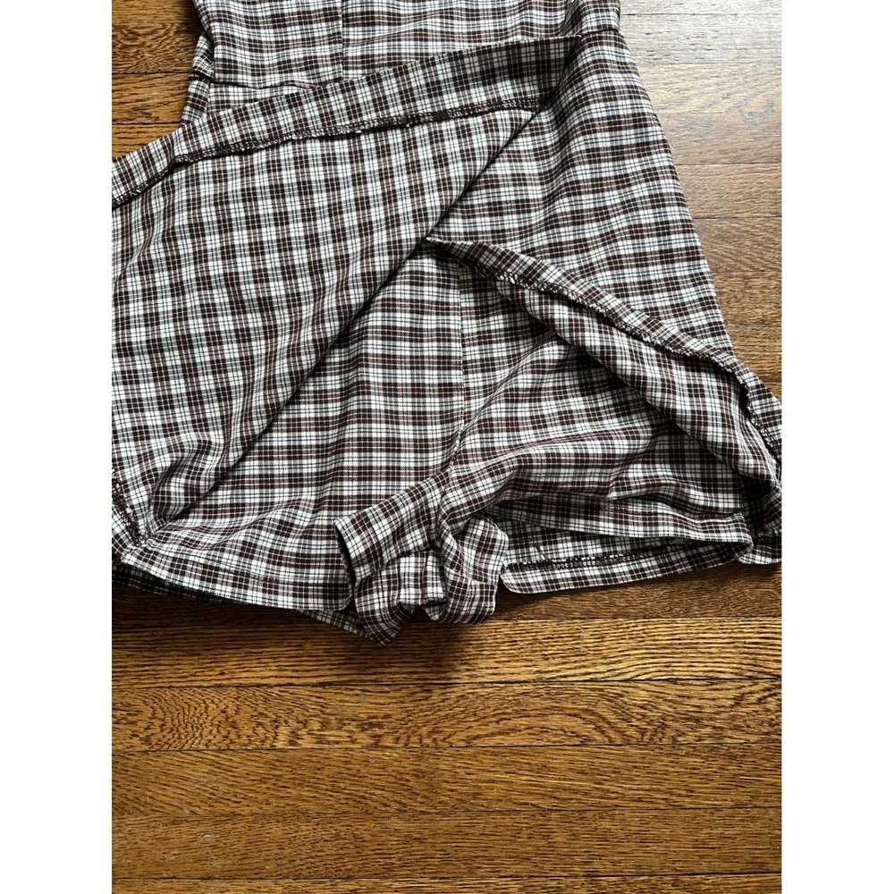 Altar'd State Plaid Skort Romper Brown White Square Neck Spaghetti Strap Medium